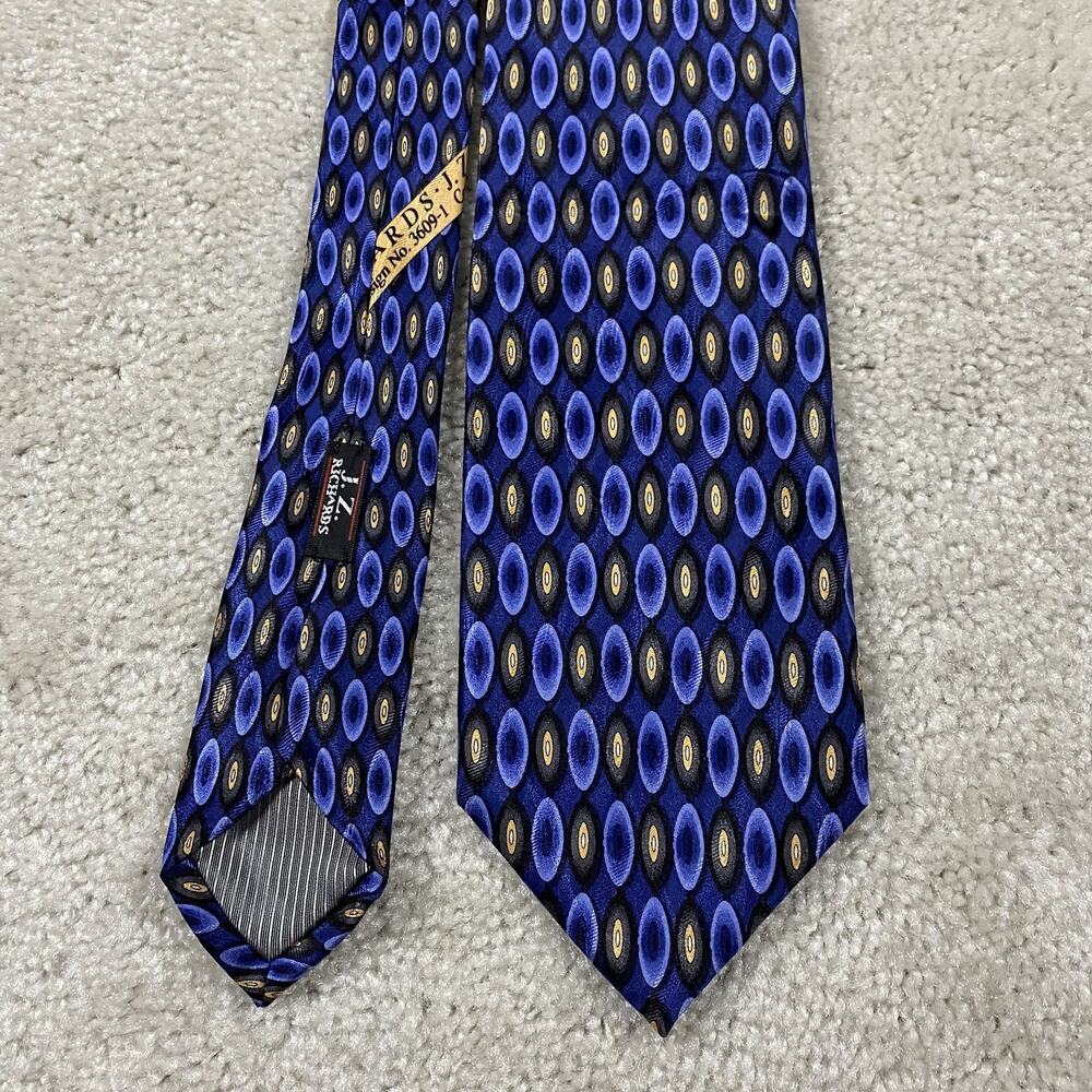 JZ Richards Silk Tie Mens Blue Black Gold Oval USA Ivy‎ Prep Academia Preppy